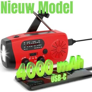NIEUWSTE MODEL! AANBIEDING! Noodradio - 4.000mAh - USB C - Radio Op Batterijen (Accu) Voor Rampen - Radio Opwindbaar - Noodradio Solar Opwindbaar Ideaal op camping vakantie