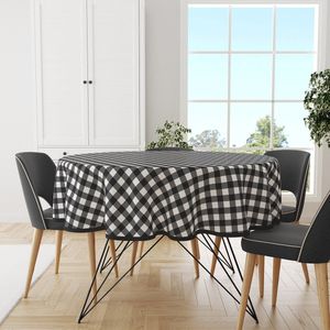 Wicotex - Tafelzeil - Tafelkleed - Ruit Zwart - Rond 160cm - Afneembaar - Afwasbaar