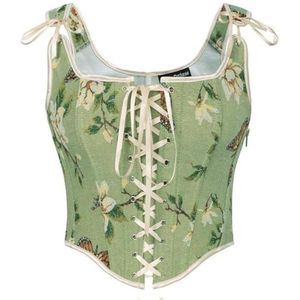 Dames Corset Top Vintage Bloemenprint - Renaissance Stijl Corsage Vest