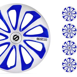 Wieldoppen 16 inch - Set van 4 - Zilver/Blauw/Carbon - Sportief Design