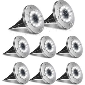 8-pack - Solar Deck Lights Outdoor - 12 LED Waterdichte Disk Lights voor Tuin Oprit Pad Patio Gazon - led-buitenspot - tuinspot met grondkop - warmwit - led-buitenlamp voor buiten