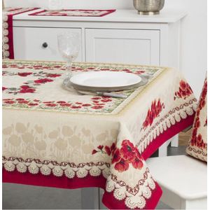 Tafelkleed - luxe gobelin - Klaproos - Vierkant 100 x 100 cm