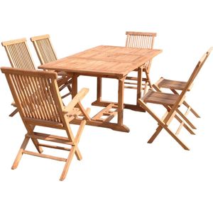 Concept-U - Rechthoekige tuin tafel 4 stoelen 2 teak fauteuils KAJANG