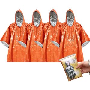 4-pack - Regenponcho voor volwassenen - Duurzame, geïsoleerde deken van aluminium - PE-scheurbestendige coating - Multifunctionele noodregenponcho - Essentiële uitrusting voor noodredding