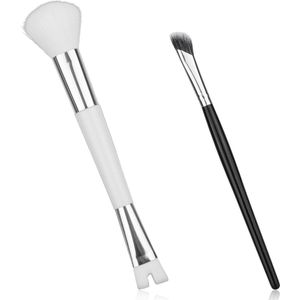 BOXOB 2 Stuks Neuscontourpenselen, 17,5 cm 2-in-1 U-Vormige Zachte en Hoekige Penselenset Neusvormer Make-Uptools voor Het Modelleren, Highlighten en Definiëren (Witte Staaf en Witte Haren)