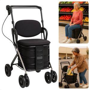 Cheqo - Lichtgewicht Rollator - Boodschappentrolley - Inklapbaar - Met Zitje - 30 liter Capaciteit