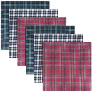 Pack van 6 Tartan Zakdoeken voor Heren - Blauw, Groen en Rood - 100% Katoen - 40 x 40 cm