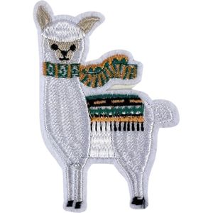 Lama Alpaca Peru Strijk Embleem Patch Wit 6 cm / 8.8 cm / Wit Groen Oranje