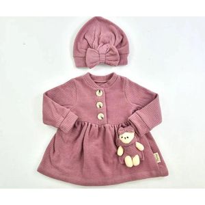 baby jurk - Meisjes kleding - oud rose van kleur - Maat 80 - Teddybeer