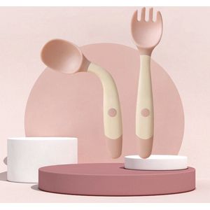 Baby Bestek Siliconen - Vork en Lepel - Buigzaam Oefenbestek - babyservies - Roze