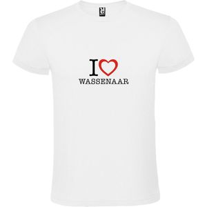 Wit T shirt met print van 'I love Wassenaar' print Zwart / Rood size XL
