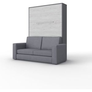 Maxima House - INVENTO SOFA Elegance - Verticaal Vouwbed Inclusief Bank - Logeerbed - Opklapbed - Bedkast - Inclusief LED - Mat Grijs / Monaco Eiken + Beige Antraciet - 200x140 cm