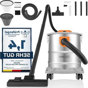 Droogzuiger voor as en puin - industriële stofzuiger 1600 W - roestvrijstalen container 20 liter - uitblaasfunctie - kabel 6 m - handige accessoires - hittebestendig filter en HEPA As stofzuiger