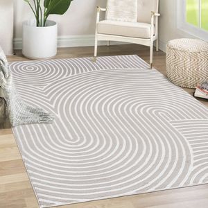 Mazovia Tapijt Beige Modern Figuren en Vormen,Figuren en Vormen - Woonkamer - Rechthoek Voeten Vloerverwarming OEKO-TEX® Certificaat - Wit Ecru - 200 x 300 cm