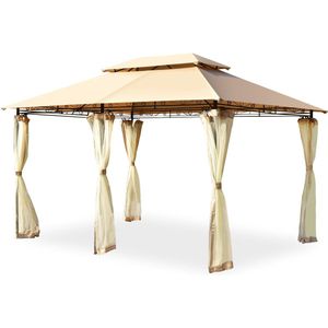 COSTWAY Paviljoen, metaal, 3 x 4 m, tuinpaviljoen met 4 afneembare zijwanden, luxe tuintent, feesttent, feesttent, stabiel, voor picknicken, grillen, bruiloften (bruin)