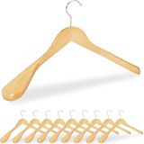 Relaxdays kleerhangers hout - 10 stuks - kledinghangers hout - brede schouder - houtkleur - wit