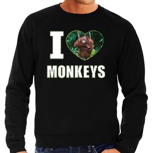 I love monkeys trui met dieren foto van een Orang oetan aap zwart voor heren - cadeau sweater apen liefhebber XL