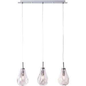 BRILLIANT lamp, Drops hanglamp 3-vlams rookglas / chroom, glas / metaal, 3x D45, E14, 25W, droplampen (niet inbegrepen), A++