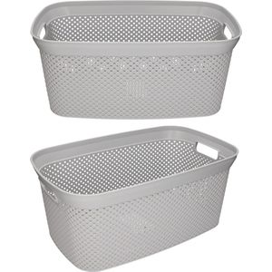 Kunststof - Grijze Wasmanden - 2x 35 Liter - 54 x 34 x 23 cm