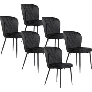 Sweiko Eetkamerstoelen (6-delig), Zwart, kussens stoelontwerp, met rugleuning, fluwelen metalen frame stoelen