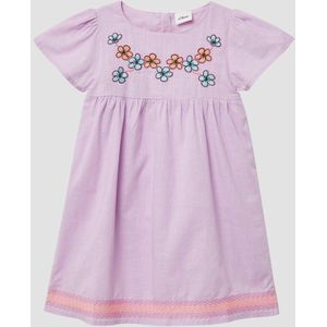 A-lijn Jurk - Katoen - Met Borduurwerk - Ronde Halslijn - Korte Wijde Mouwen