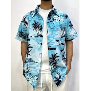 Heren Italiaans Zomers Overhemd - Korte Mouw - Palmprint - Open kraag