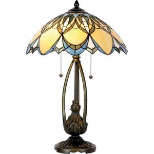 LumiLamp Tiffany Tafellamp Ø 40*60 cm E27/max 2*60W Blauw, Beige Glas in lood Driehoek Tiffany Bureaulamp Tiffany Lampen