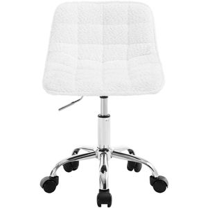 Stoel - Bureaustoel - Eetkamerstoelen - Verstelbare Hoogte - Comfortabele - Rugleuning - 360° Rotatie - Kantoor - Make-up - Wit Chenille