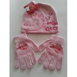 Hello Kitty - winterset - Muts & Handschoenen - Roze - 54 cm - 100% Acryl