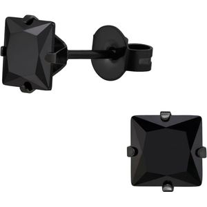 CS Joy - vierkant oorbellen - Chirurgisch staal - 6 mm - zwart - zwarte zirkonia - ip/pvd black plated