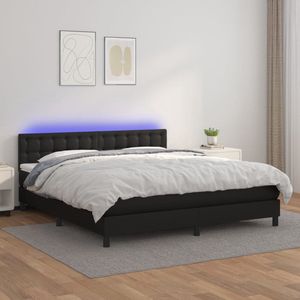 The Living Store Boxspring Bed - 160 x 200 cm - Kunstleer - Verstelbaar hoofdbord - LED-verlichting - Pocketvering matras - Huidvriendelijk topmatras