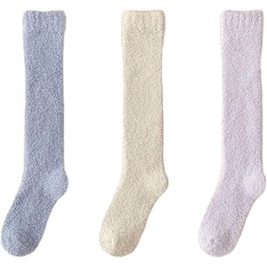Pluche sokken - 3 paar - buislengte 35 cm - onderkant lengte 22 cm - zachte en warme sokken - schattige en comfortabele pluche sokken - herfst- en wintersokken - nude sokken voor binnen - herfst- en wintersokken voor buiten