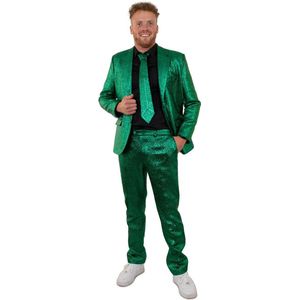 PartyXplosion - Landen Thema Kostuum - Glamour Green Metallic 3delig - Man - Groen - Maat 56 - Kerst - Verkleedkleding