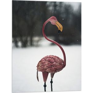 Vlag - Sierlijk Flamingo beeld in Winters Landschap - 60x80 cm Foto op Polyester Vlag
