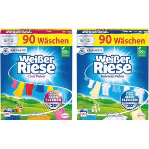 Enorm sterk waspoeder 2 x 90 wasladingen - kleur- en universeel variant voor effectieve vlekverwijdering