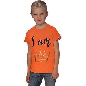 Oranje - T-Shirt - Jongens - I am The King - Voor o.a. EK/WK Koningsdag - Maat 110/116 - 5 - 6 jaar