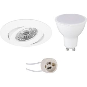 LED Spot Set - Proma Uranio Pro - GU10 Fitting - Dimbaar - Inbouw Rond - Mat Wit - 6W - Warm Wit 3000K - Kantelbaar - Ø82mm