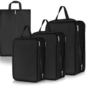 Koffer-organizerset, ultralichte paktassen, paktassen voor koffer, S/M/L/XL, pakkubussen, pakkubussen voor kledingtassen, als bagage-organizerset, schoenenzak (zwart)