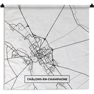 Wandkleed - Wanddoek - Châlons-en-Champagne - Frankrijk - Plattegrond - Stadskaart - Kaart - Zwart wit - 60x60 cm - Wandtapijt