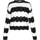 Usha - Trui - Zwart/Wit - Geribd Ceintuurtje - Lange Mouw - Normale Pasvorm