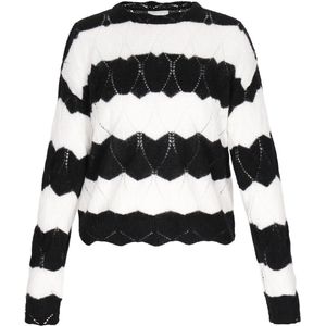 Usha - Trui - Zwart/Wit - Geribd Ceintuurtje - Lange Mouw - Normale Pasvorm