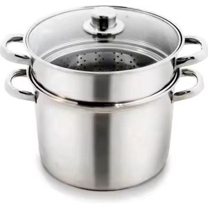 Kadirelli Couscous Pan - 24cm - 8L - Rijst- en Groentestomer 3-Delig - RVS - Stoompan