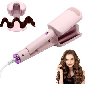 Deep Waves Krultang - Krultang - Professionele Wafeltang 32 mm - 3 Barrels Beach Wave Krultang met Verstelbare Temp (160°C-220°C) - 4 Temperaturen - Golvenkrultang - Wave Krultang - Frizz-Free Golven - Alle Haartypen - voor Lang en Kort Haar - Roze