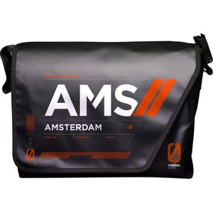 Heren schoudertas 40x30x20 cm met Luchthavencode AMS Amsterdam - 15”/17” laptopvak - Geschikt als handbagage