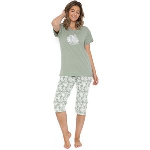 Dames Pyjama - Katoen - Zomer - 3/4 broek - Groen Wildlife - Maat S