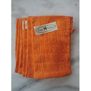 Set van 8 oranje washandjes in 100% katoen met ophanglus 15/21 cm