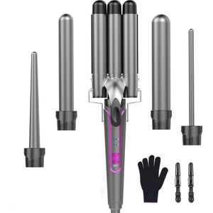 Krultangset 5-in-1 - Golfijzer met Keramische Krulspelden en Temperatuurinstelling voor Grote Krullen