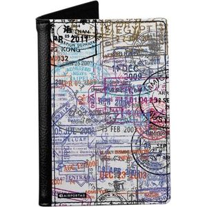 Stempels luchthavens - Paspoorthoes - Paspoorthouder - Paspoort Protector - Beschermhoes - Cover - Mapje - Canvas / Leer - Bescherming van je paspoort - Voor Op Reis / Reizen / Vakantie