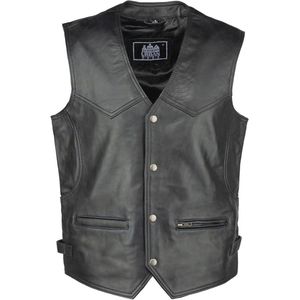 Heren motorvest in bikerstijl van echt leer – comfortabel rundleer bikervest met knoopsluiting