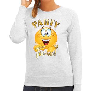 Bellatio Decorations Verkleed sweater dames - party time emoji - grijs - themafeesten/carnaval XL